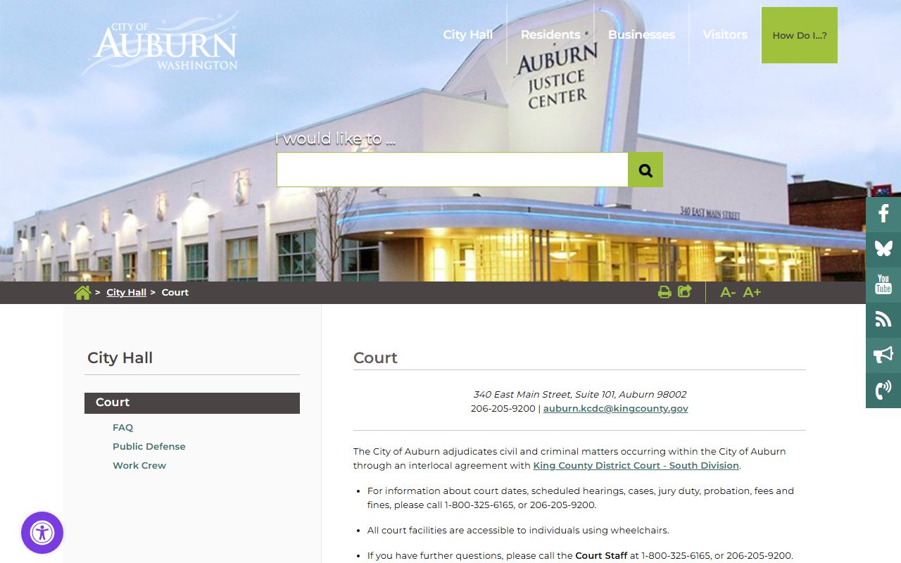 Auburn Traffic Court Records at the city court page