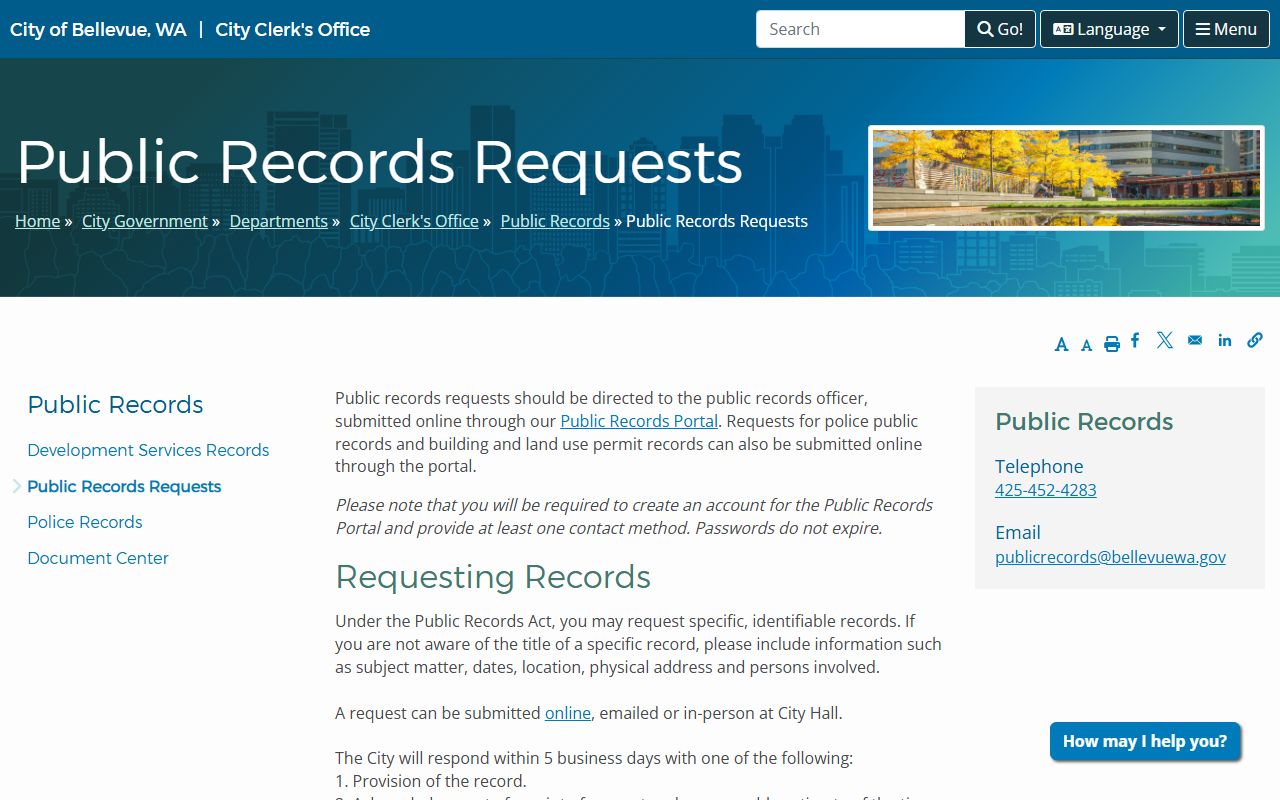 Bellevue Traffic Court Records and public records requests