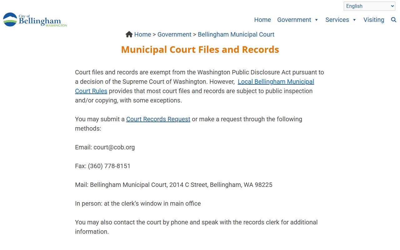 Bellingham Traffic Court Records files and records page