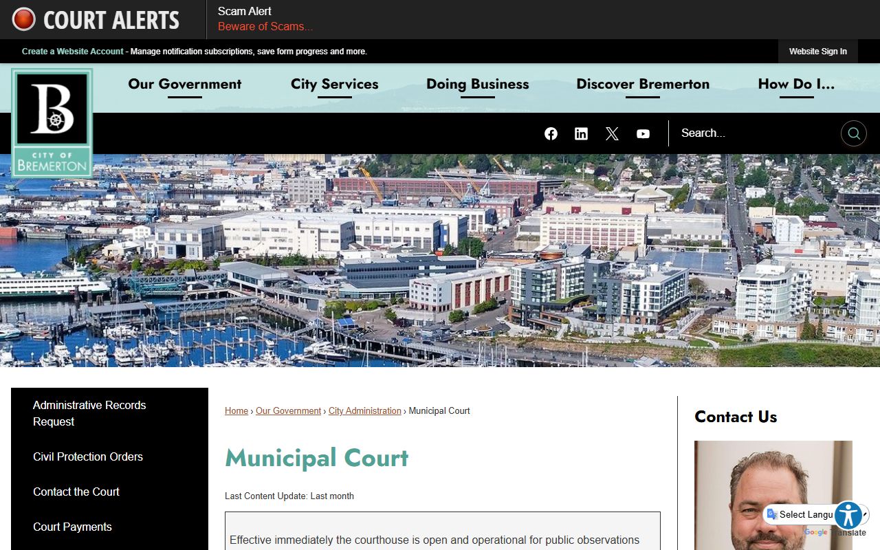 Bremerton Traffic Court Records municipal court page
