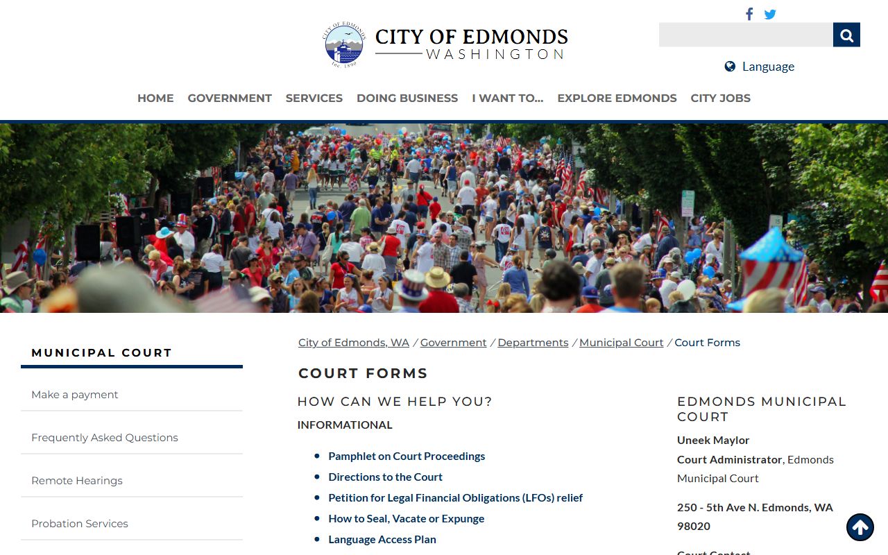 Edmonds Traffic Court Records forms page