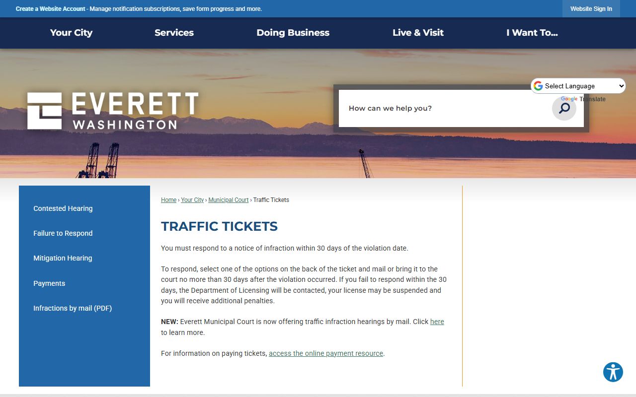 Everett Traffic Court Records traffic tickets page