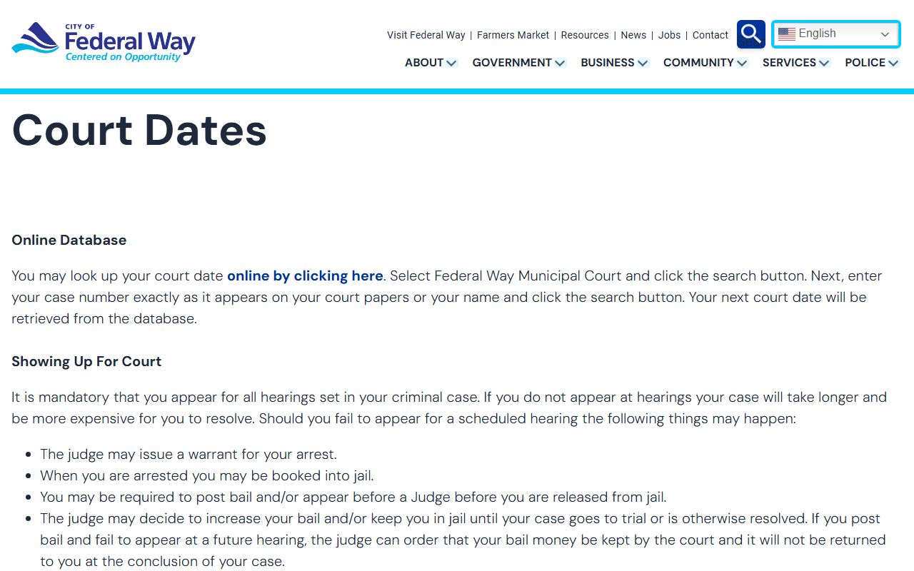 Federal Way Traffic Court Records court date database
