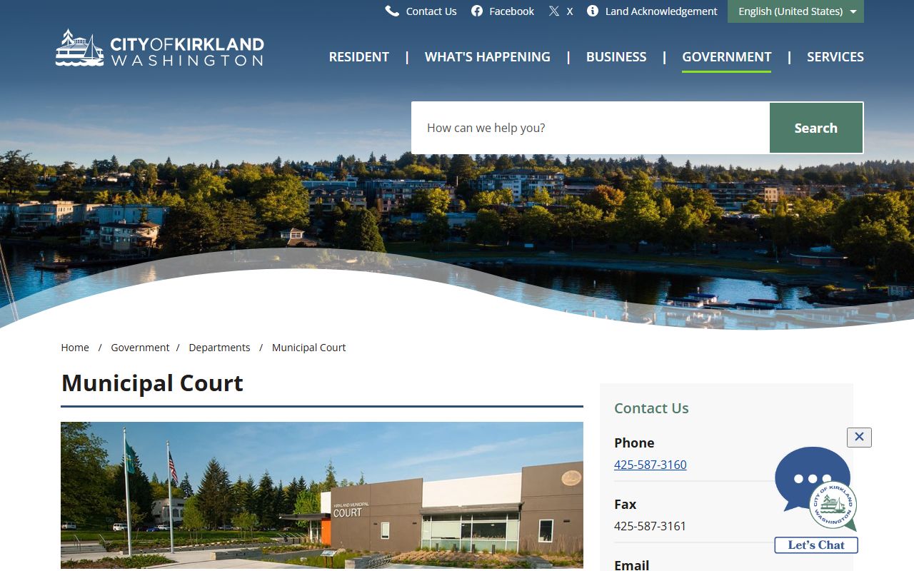 Kirkland Traffic Court Records municipal court page