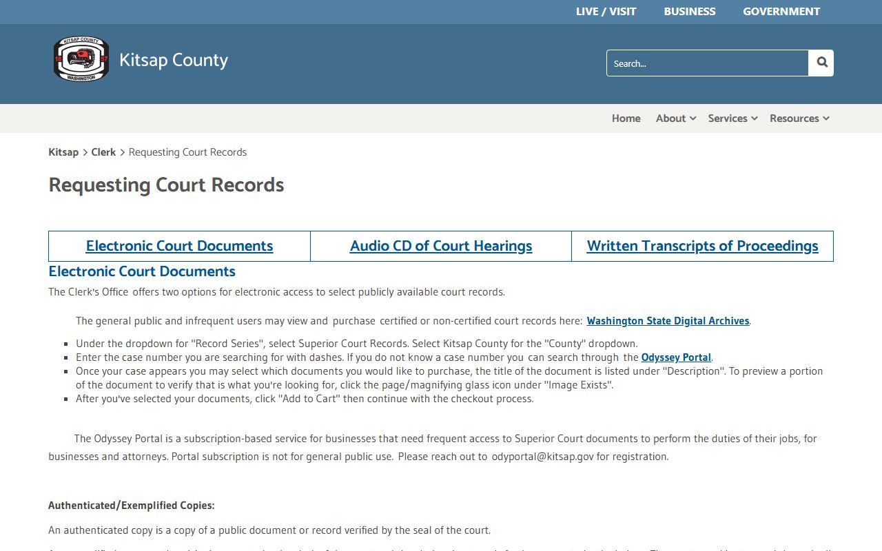 Kitsap County Traffic Court Records electronic copy requests