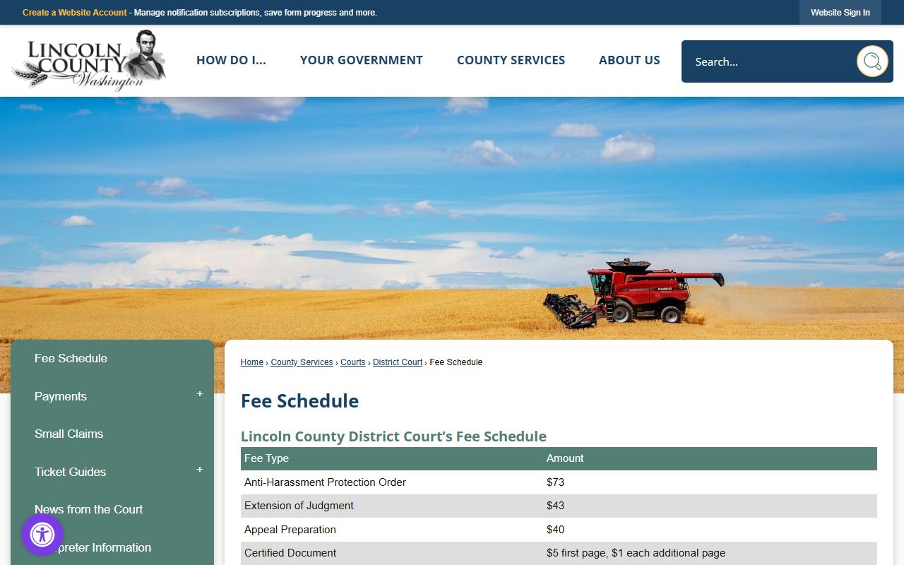 Lincoln County Traffic Court Records district court fee schedule