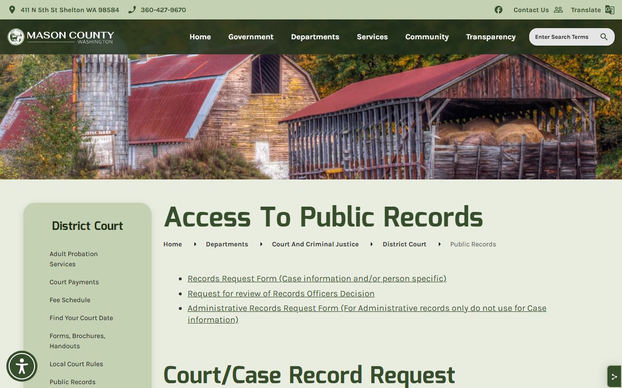 Mason County Traffic Court Records public records page
