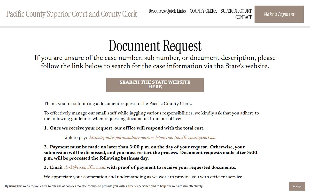 Pacific County Traffic Court Records document request page