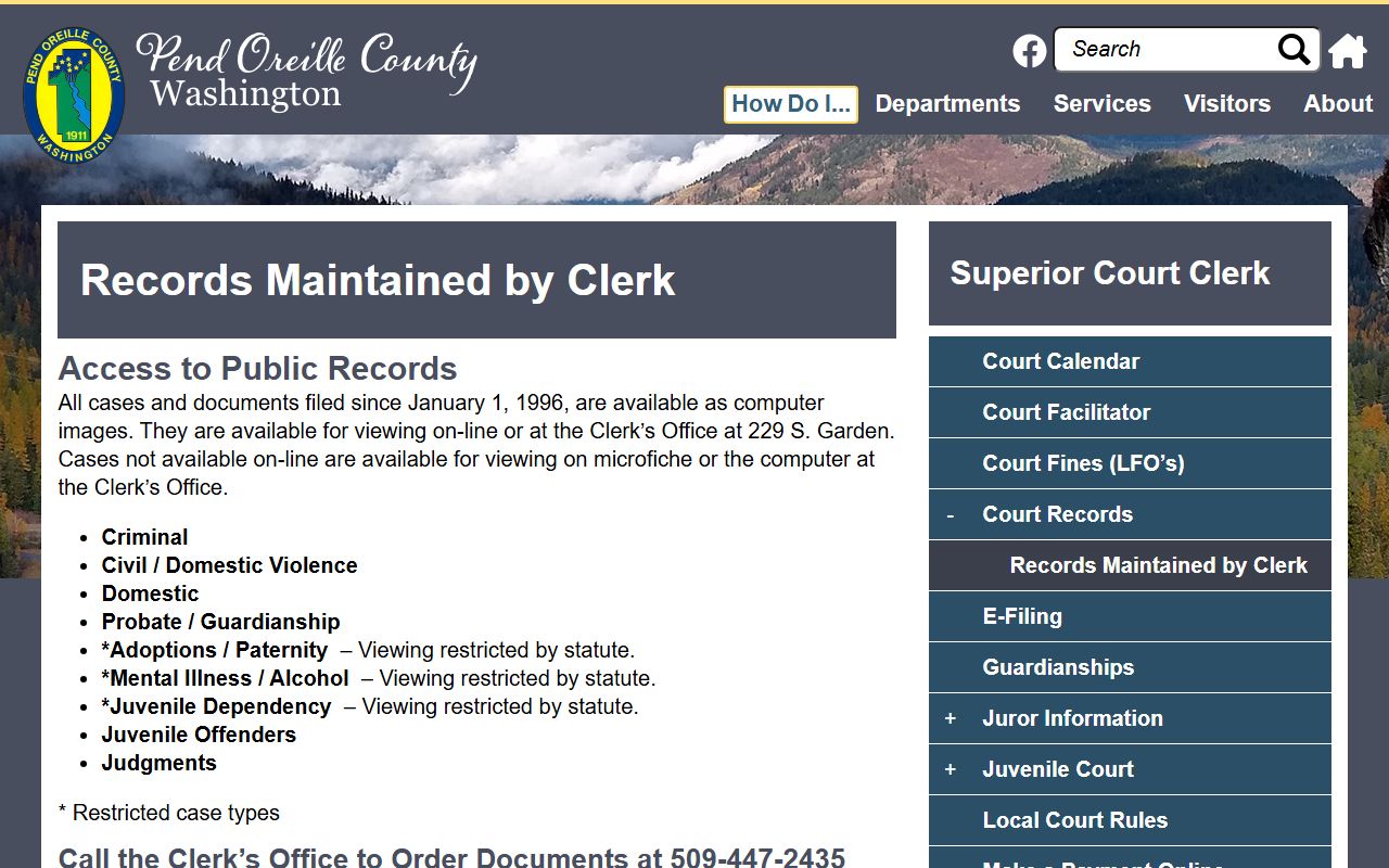 Pend Oreille County Traffic Court Records clerk records page