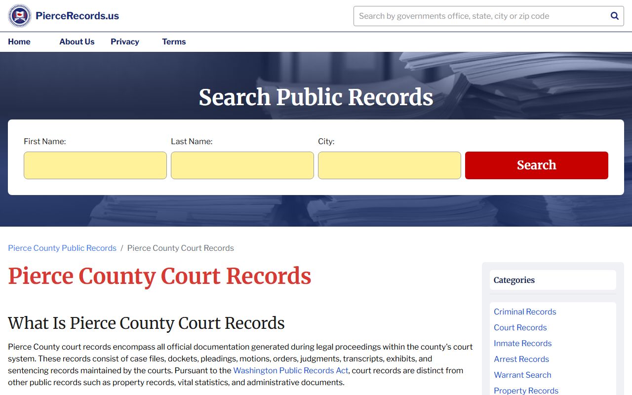 Pierce County Traffic Court Records county court records page