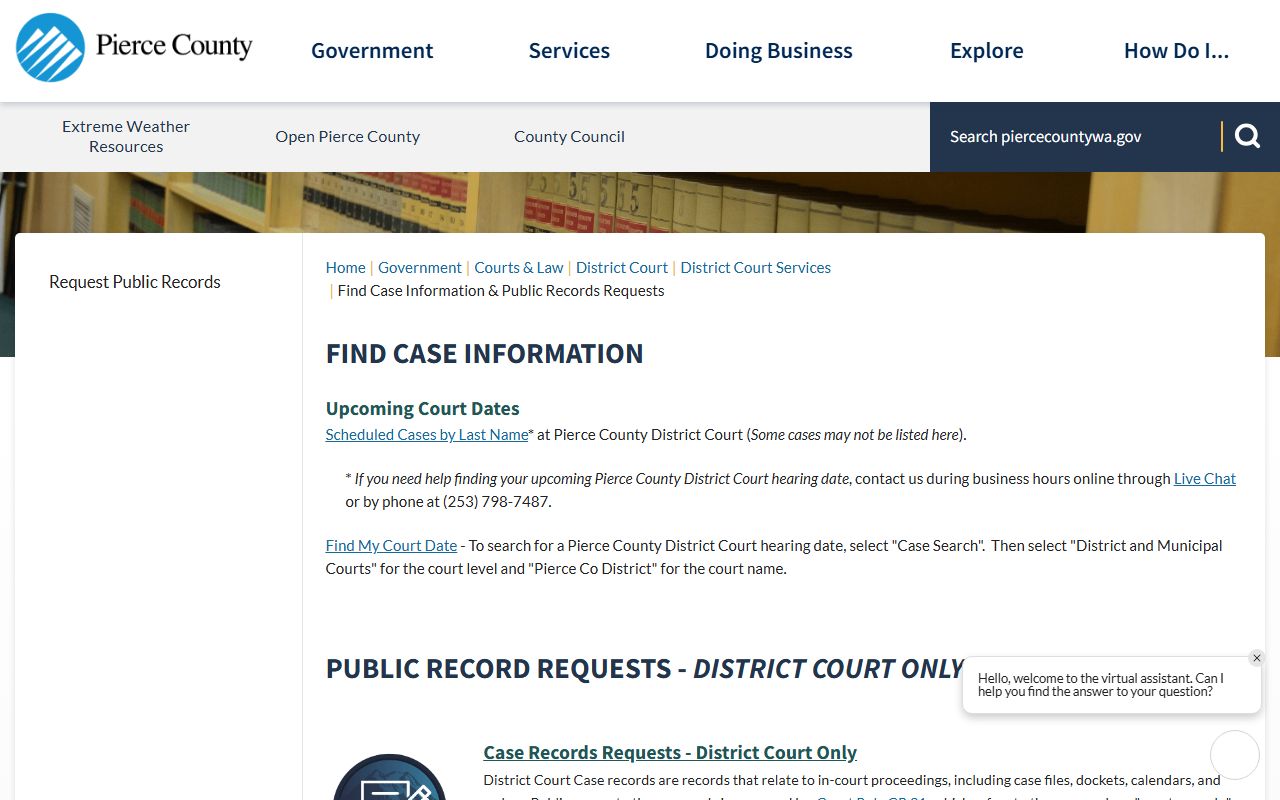 Pierce County Traffic Court Records find case information page