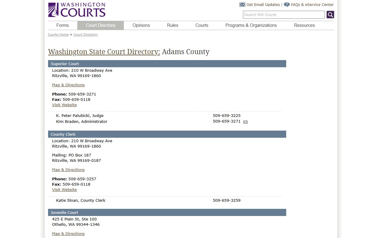 Adams County Traffic Court Records and Washington State Court Directory