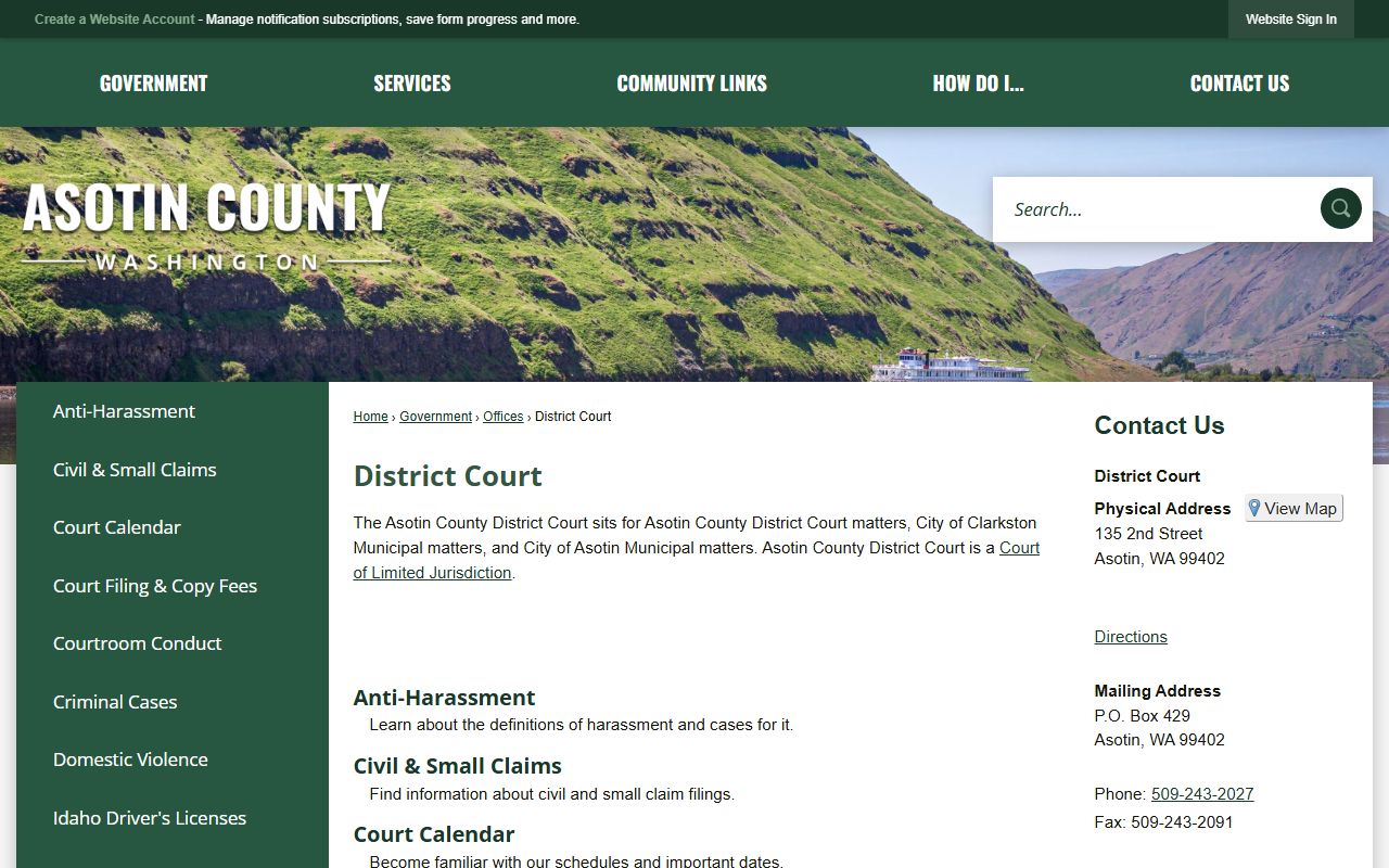 Asotin County Traffic Court Records at district court