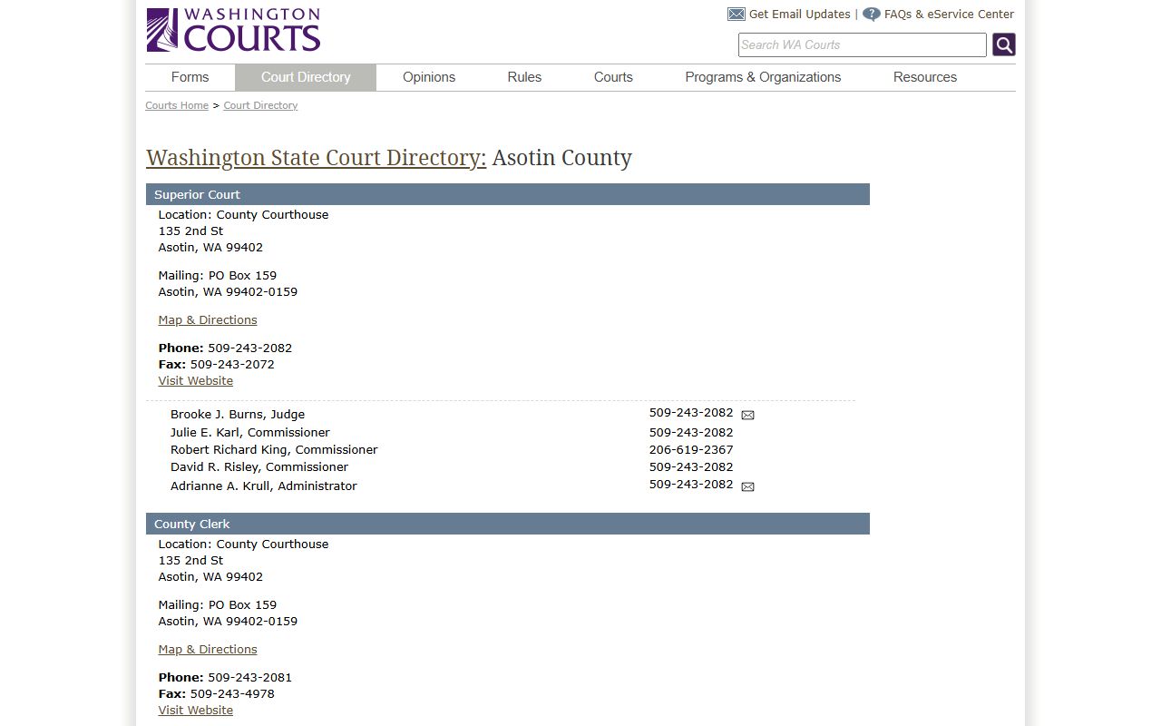 Asotin County Traffic Court Records and court directory contacts