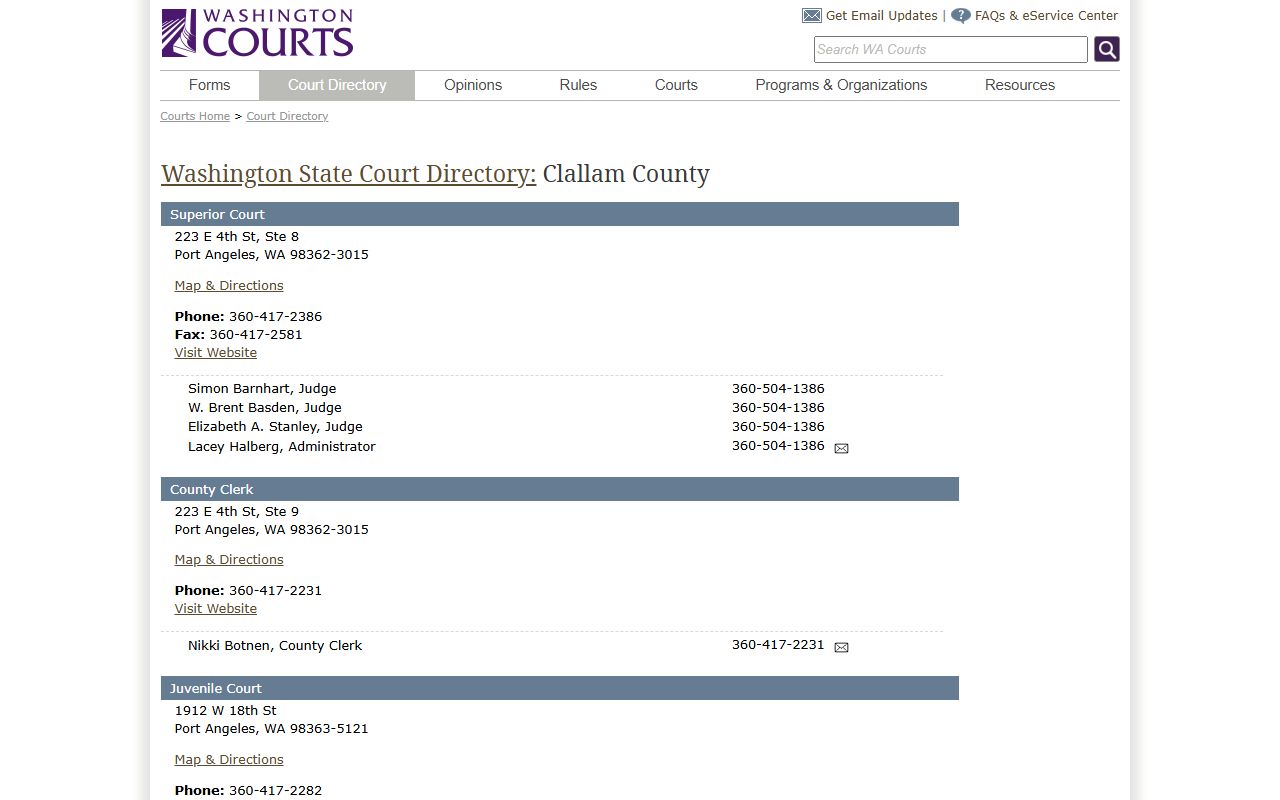 Clallam County Traffic Court Records court directory