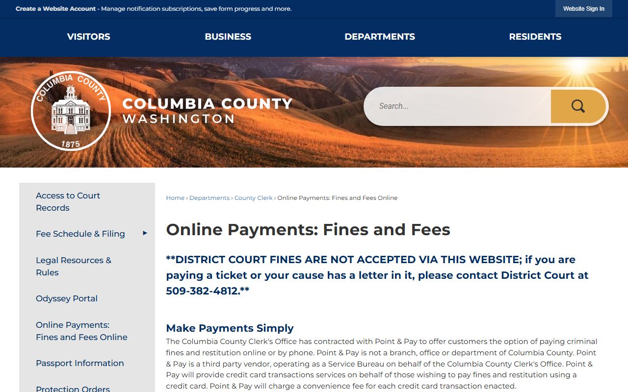 Columbia County Traffic Court Records online payments page