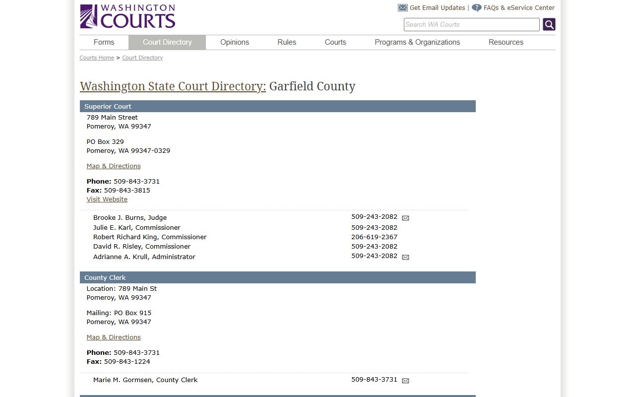 Garfield County Traffic Court Records Washington State Court Directory