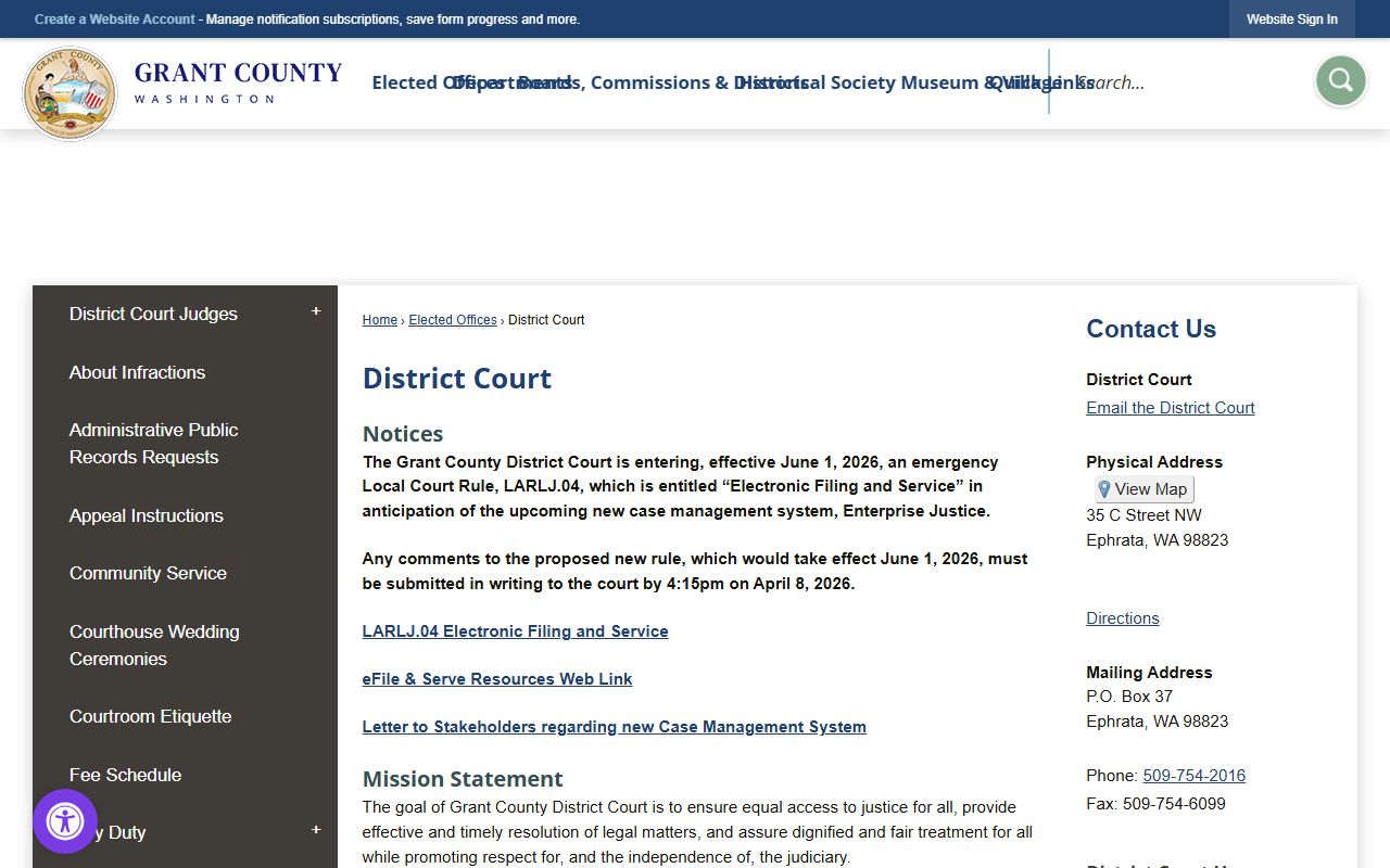 Grant County Traffic Court Records at district court