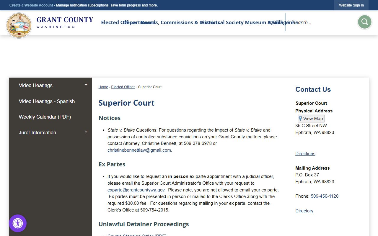 Grant County Traffic Court Records at superior court