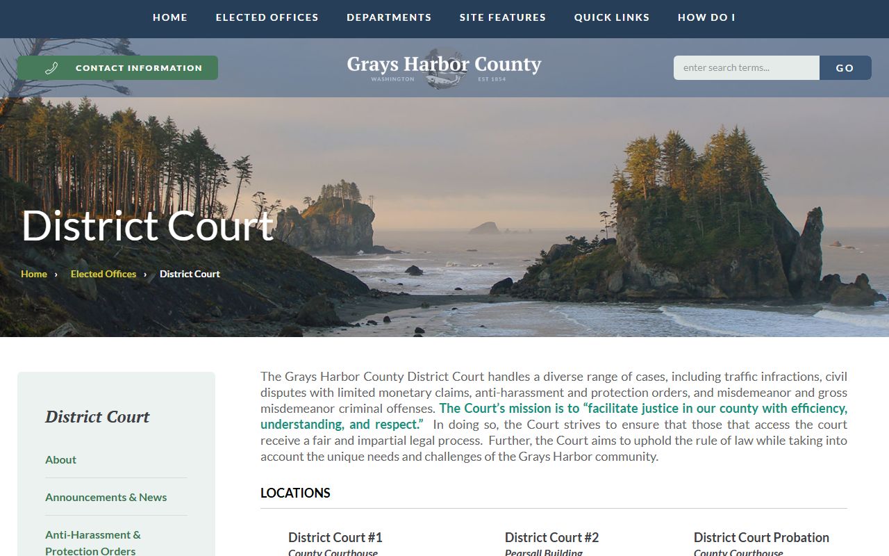 Grays Harbor County Traffic Court Records district court page