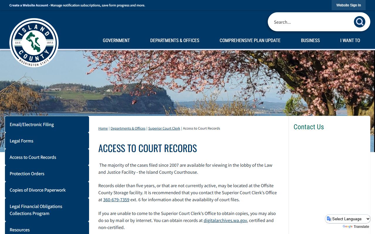 Island County Traffic Court Records access to court records page