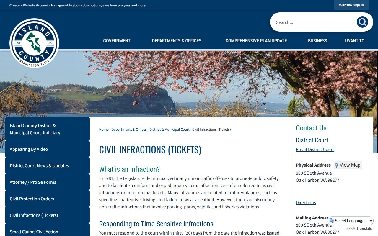 Island County Traffic Court Records civil infractions page