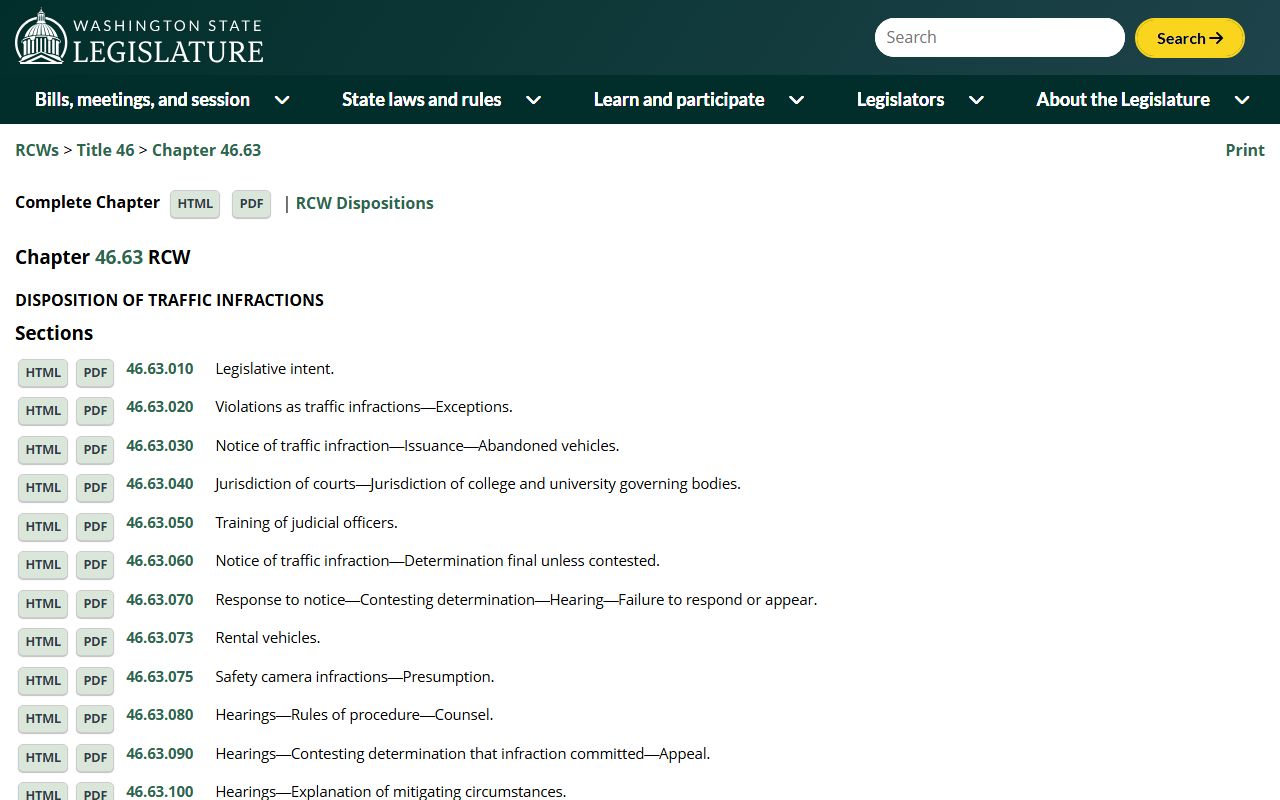 Washington Traffic Court Records chapter 46.63 source