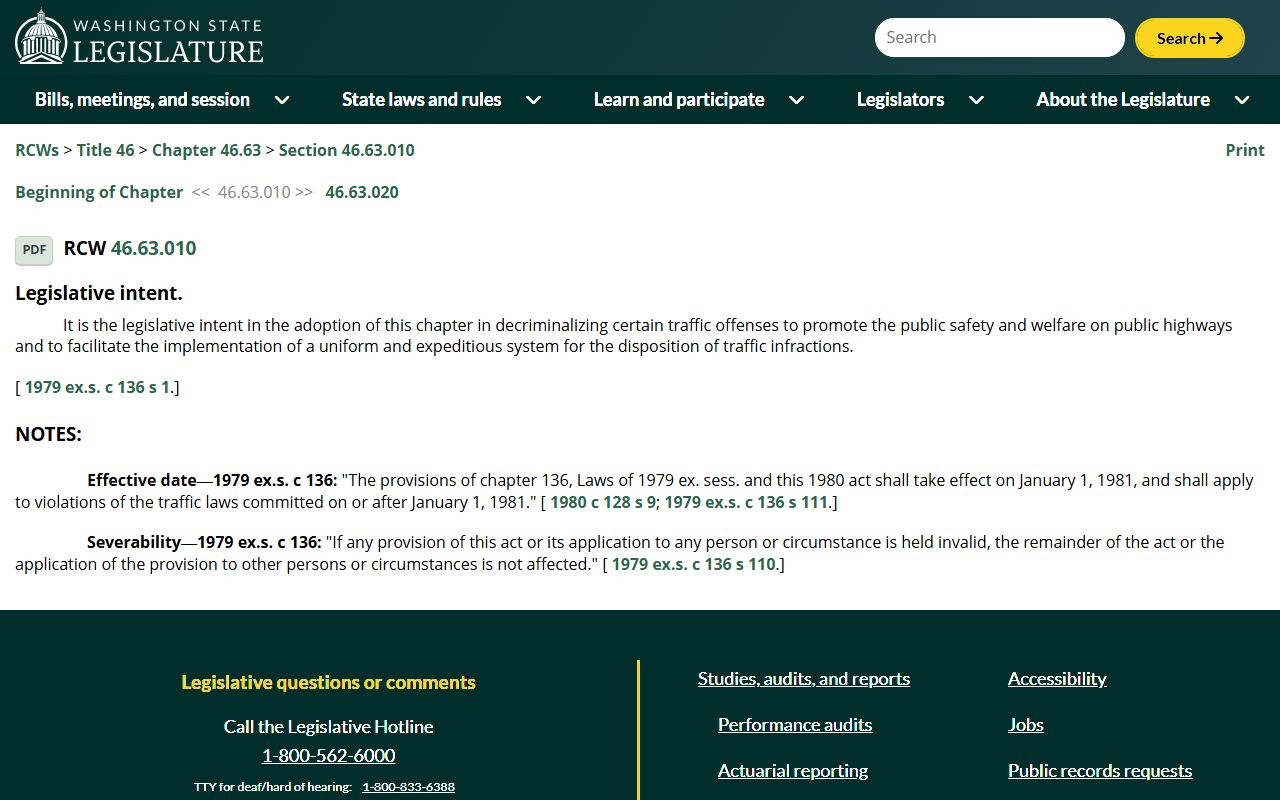 Washington Traffic Court Records legislative intent source