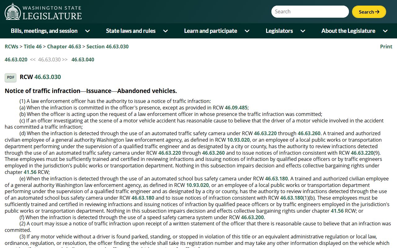 Washington Traffic Court Records notice of infraction source