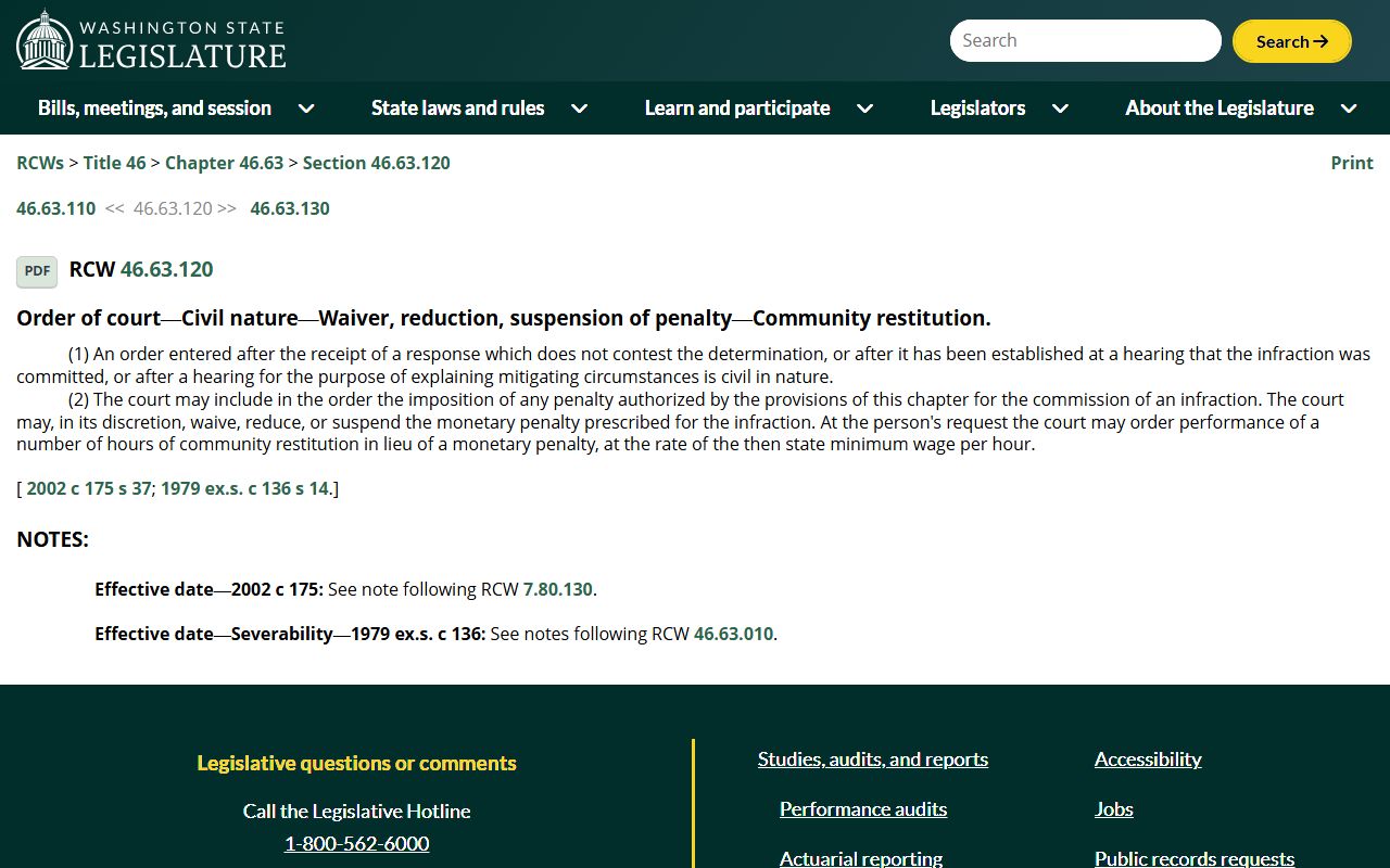 Washington Traffic Court Records order of court source